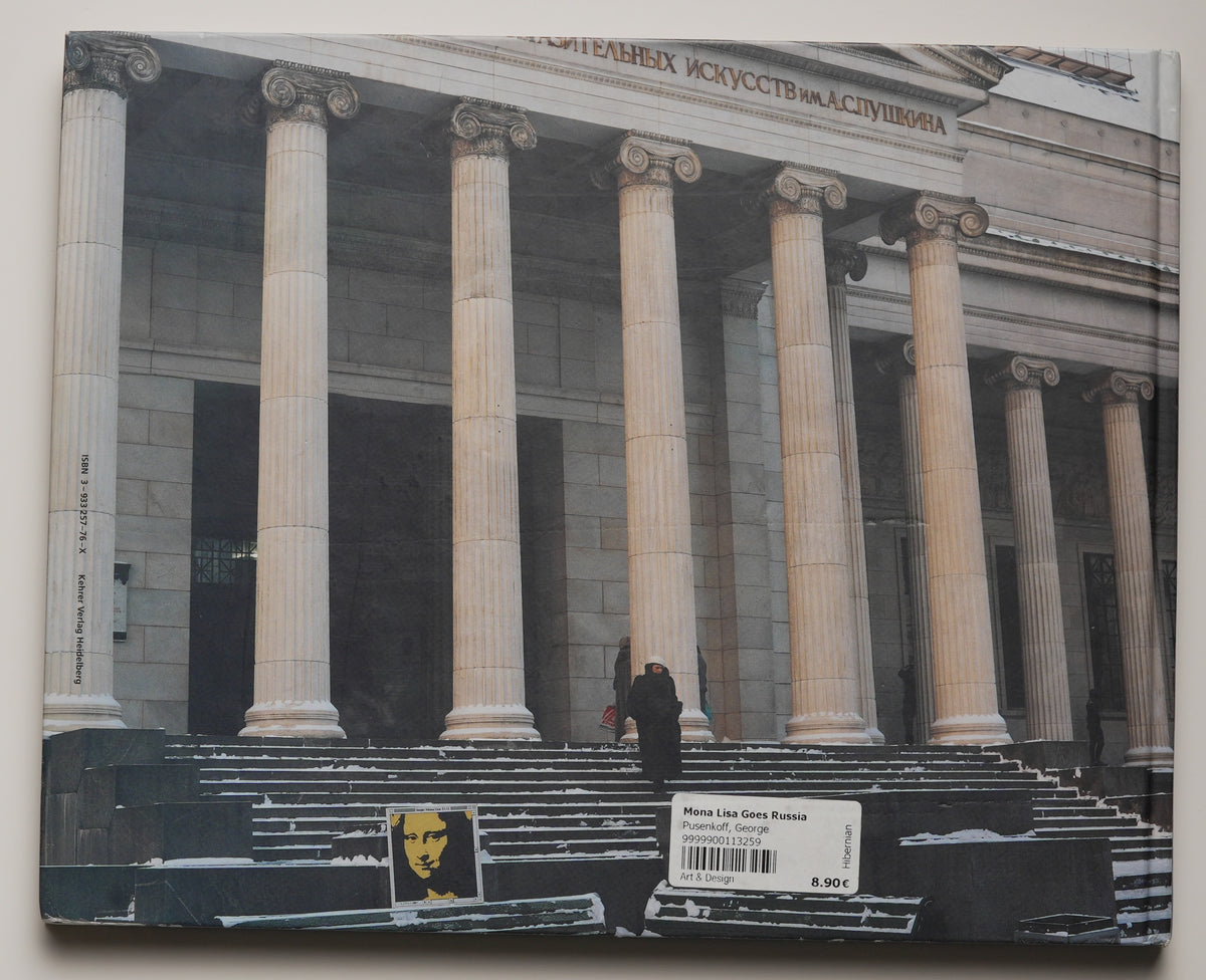 George Pusenkoff, Mona Lisa Goes Russia: rear cover, the Mona Lisa panel at a columned entrance