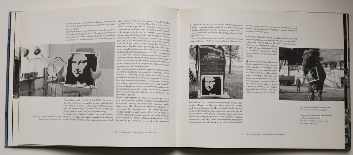 George Pusenkoff, Mona Lisa Goes Russia: text spread with black-and-white photographs