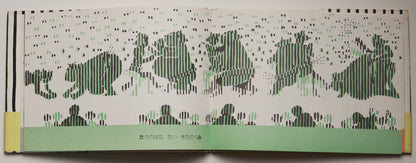 Furukawa Taku, Anime Shiritori (1977): scanimation spread printed in green stripes
