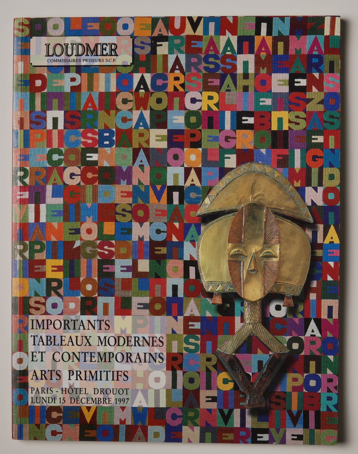 Loudmer, Paris 1997 sale catalogue: front cover with a colour grid and an African mask