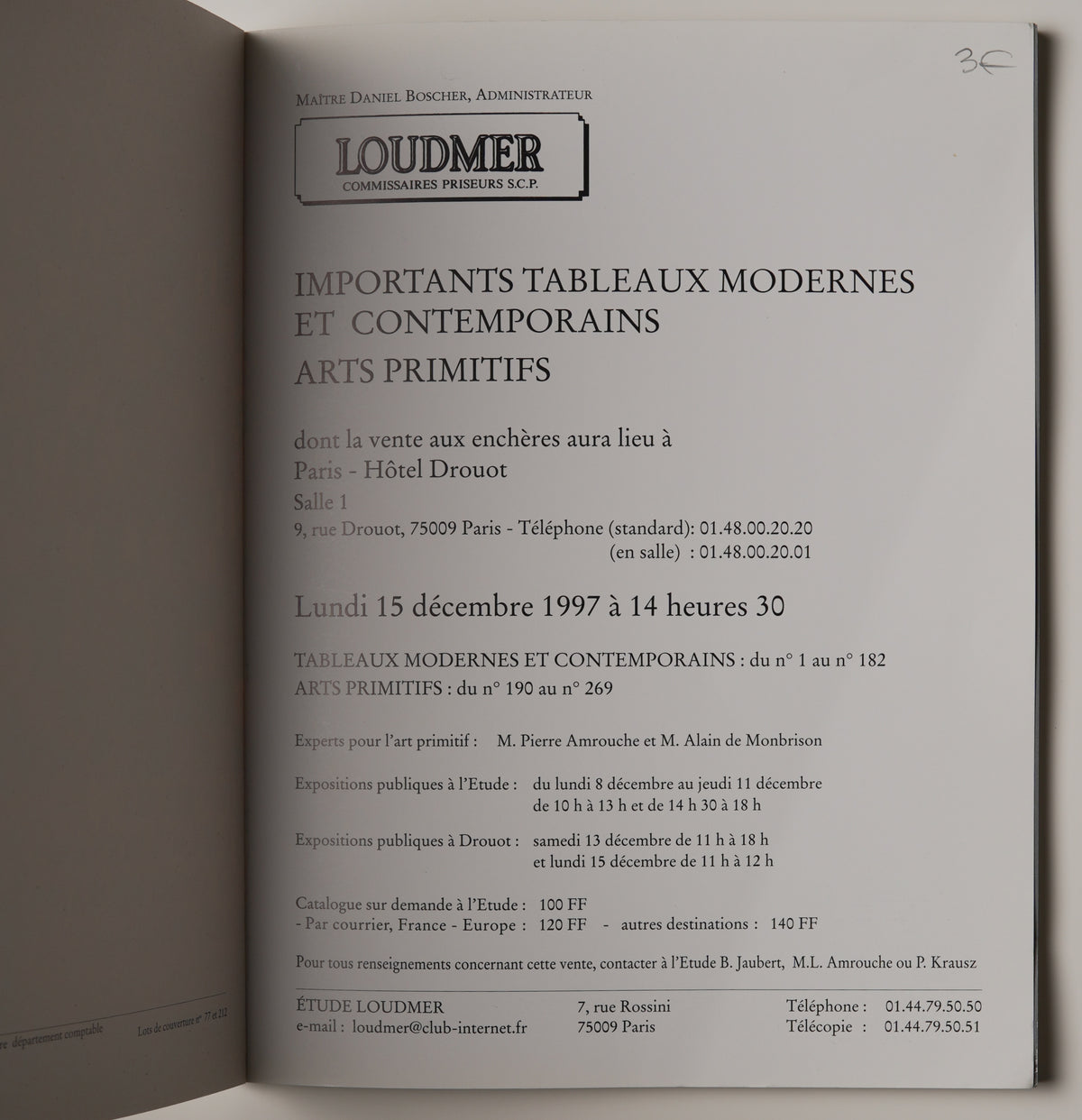 Loudmer, Paris 1997 sale catalogue: title page with sale details