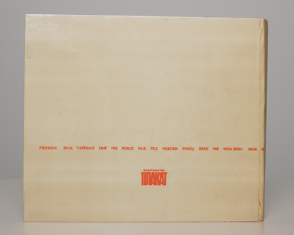 Rear board with the word peace in many languages and the Plakat imprint