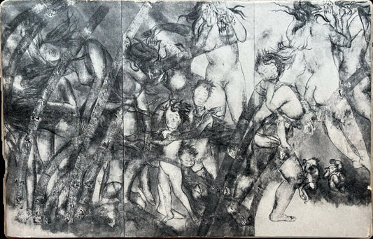 The Hiroshima Panels reproduced across a double spread in the 1959 Moscow catalogue